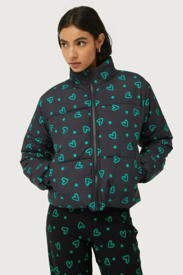 Abrigo acolchado estampado de corazones verdes-COMPAÑIAFANTASTICA Sale