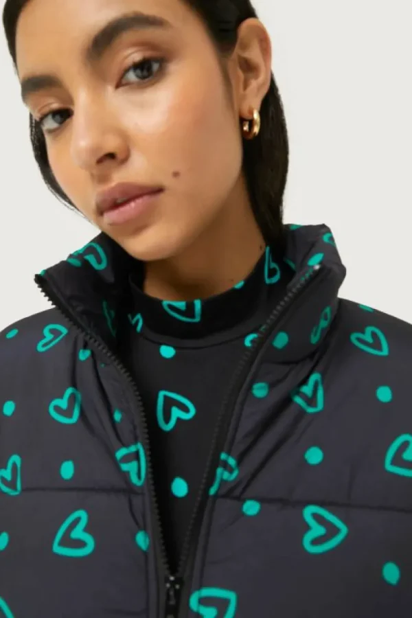 Abrigo acolchado estampado de corazones verdes-COMPAÑIAFANTASTICA Sale