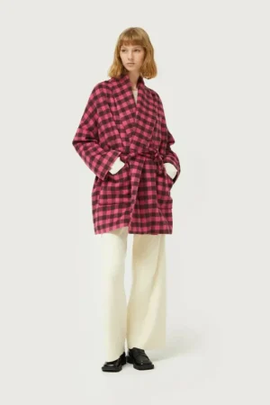 Abrigo corto con cinturón cuadros rosas-COMPAÑIAFANTASTICA Discount