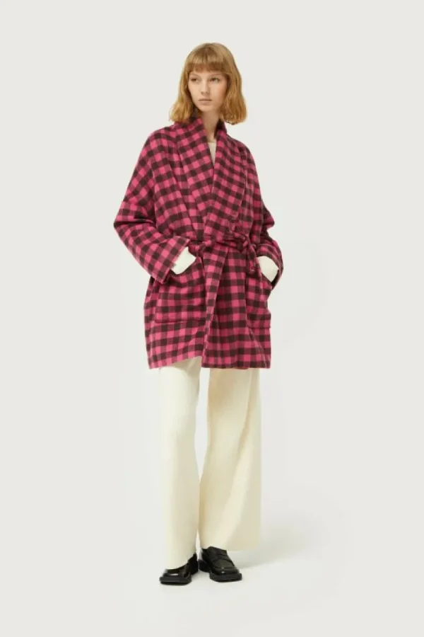 Abrigo corto con cinturón cuadros rosas-COMPAÑIAFANTASTICA Discount