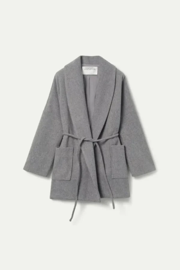 Abrigo corto con cinturón gris-COMPAÑIAFANTASTICA Hot