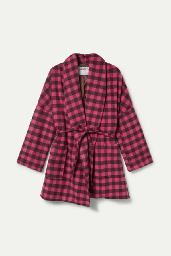 Abrigo corto con cinturón cuadros rosas-COMPAÑIAFANTASTICA Discount