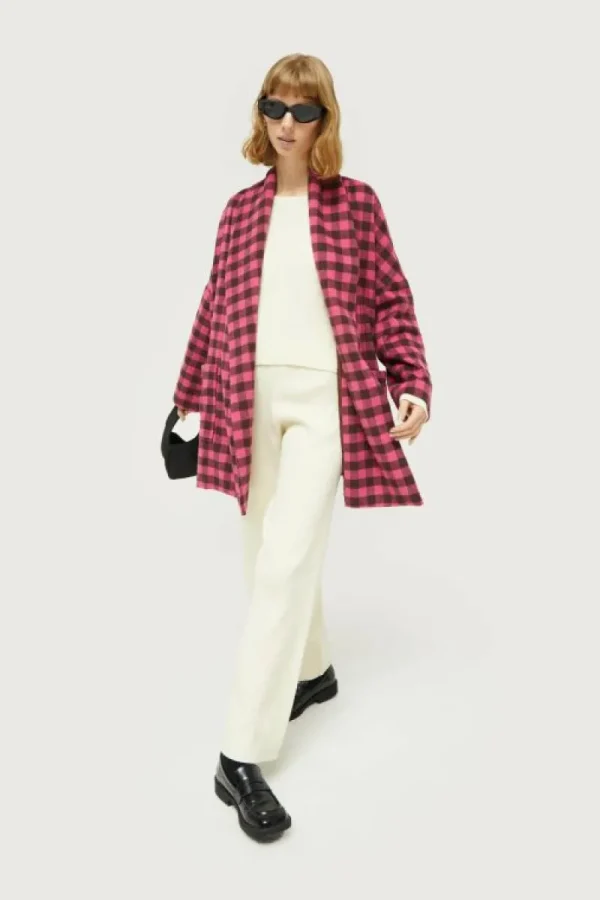 Abrigo corto con cinturón cuadros rosas-COMPAÑIAFANTASTICA Discount
