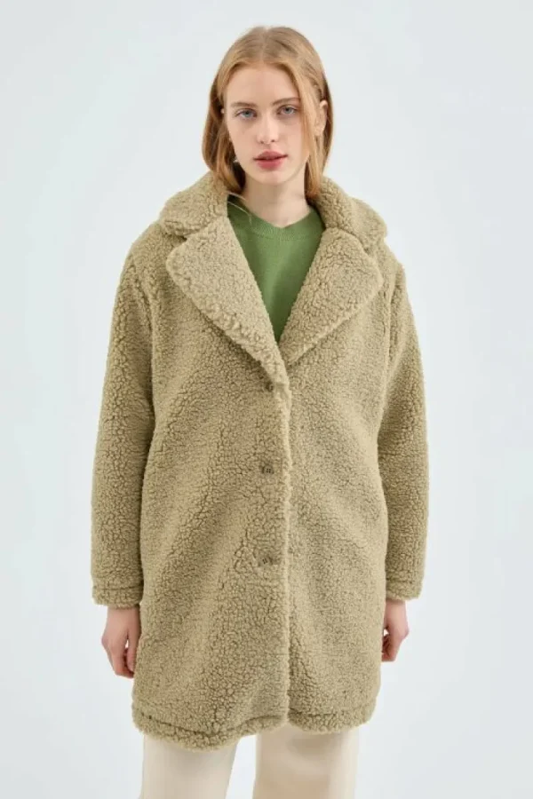Abrigo corto de borreguito verde-COMPAÑIAFANTASTICA Outlet