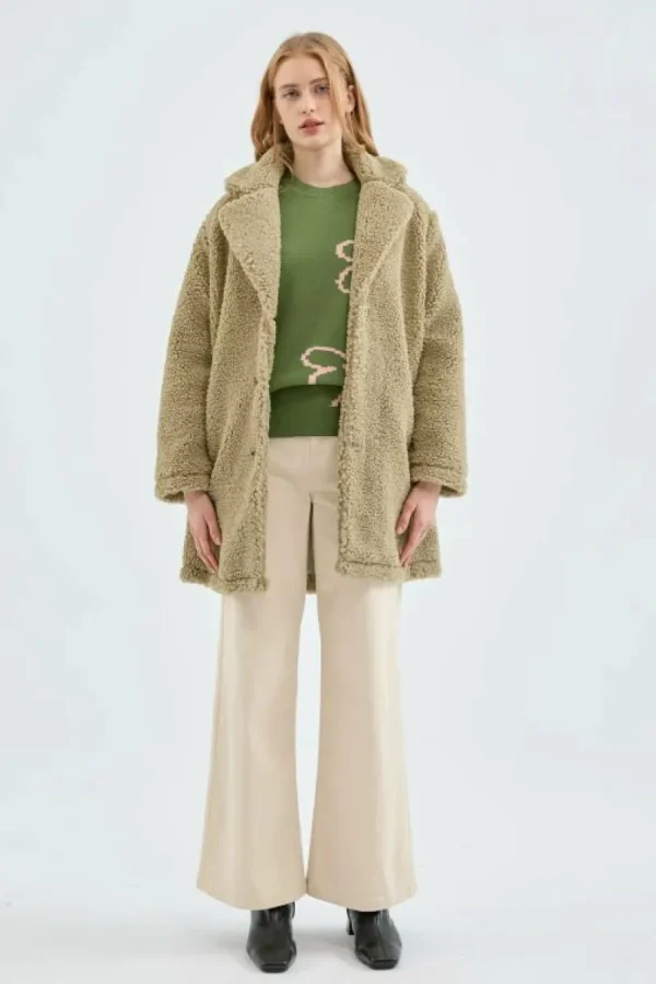 Abrigo corto de borreguito verde-COMPAÑIAFANTASTICA Outlet