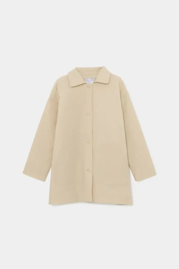 Abrigo corto en tejido técnico beige-COMPAÑIAFANTASTICA New