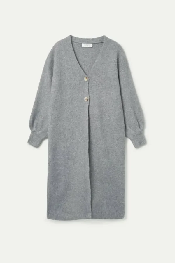 Abrigo largo cuello pico gris-COMPAÑIAFANTASTICA Flash Sale