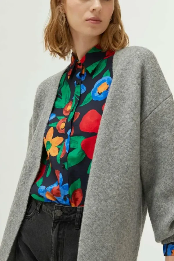 Abrigo largo cuello pico gris-COMPAÑIAFANTASTICA Flash Sale