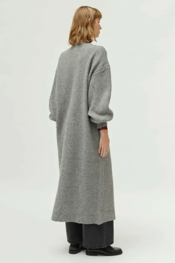 Abrigo largo cuello pico gris-COMPAÑIAFANTASTICA Flash Sale