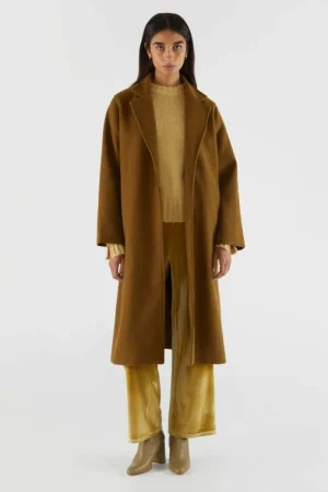 Abrigo midi con cuello solapa marrón-COMPAÑIAFANTASTICA New