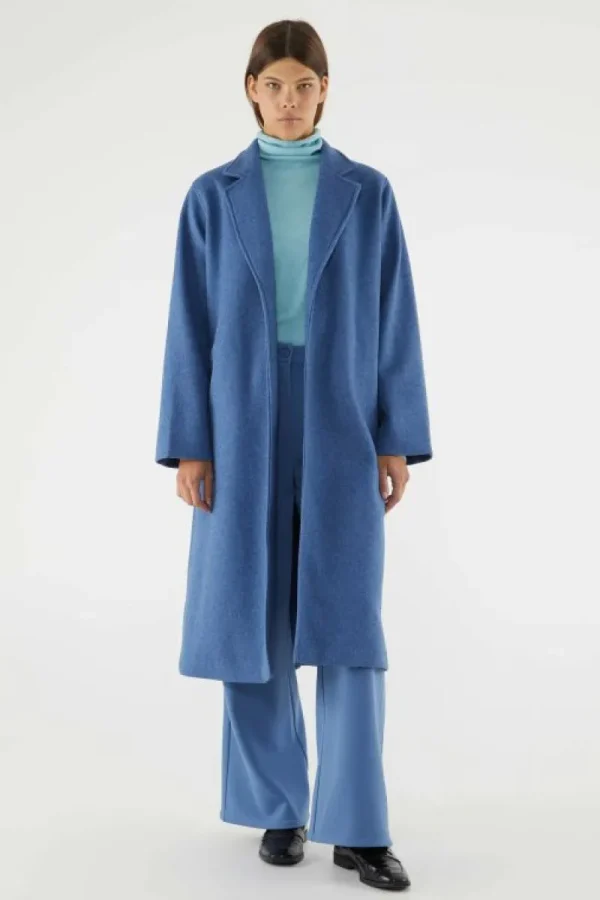 Abrigo midi con cuello solapa azul-COMPAÑIAFANTASTICA Shop