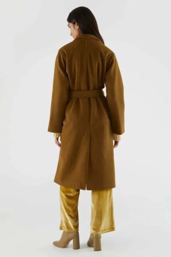 Abrigo midi con cuello solapa marrón-COMPAÑIAFANTASTICA New