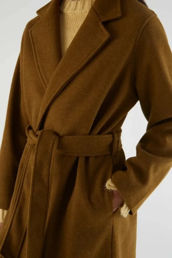 Abrigo midi con cuello solapa marrón-COMPAÑIAFANTASTICA New