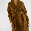 Abrigo midi con cuello solapa marrón-COMPAÑIAFANTASTICA New