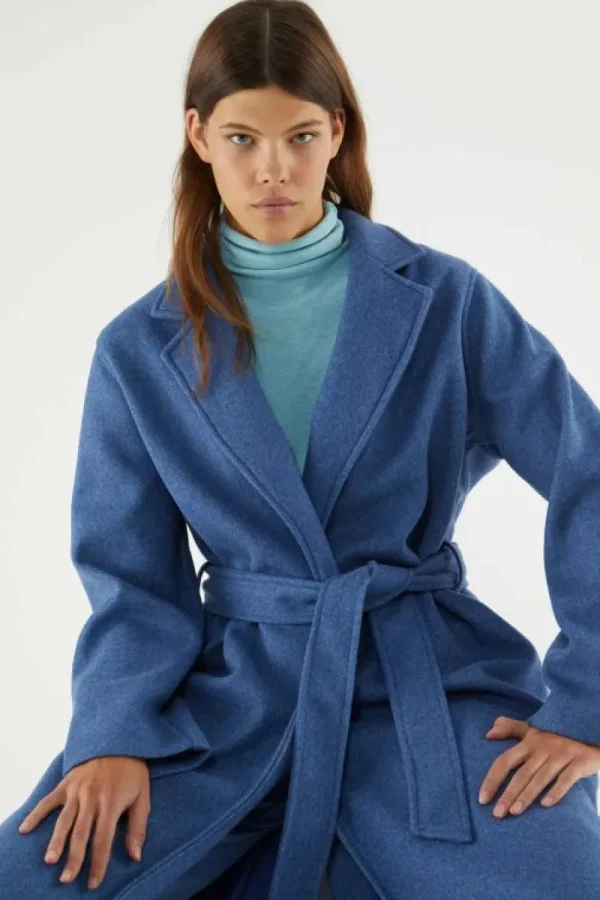 Abrigo midi con cuello solapa azul-COMPAÑIAFANTASTICA Shop