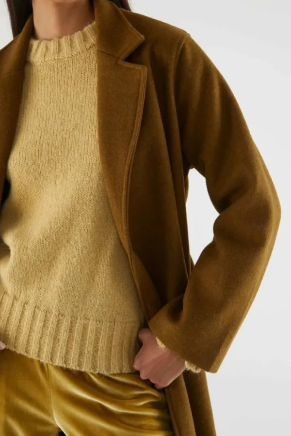 Abrigo midi con cuello solapa marrón-COMPAÑIAFANTASTICA New