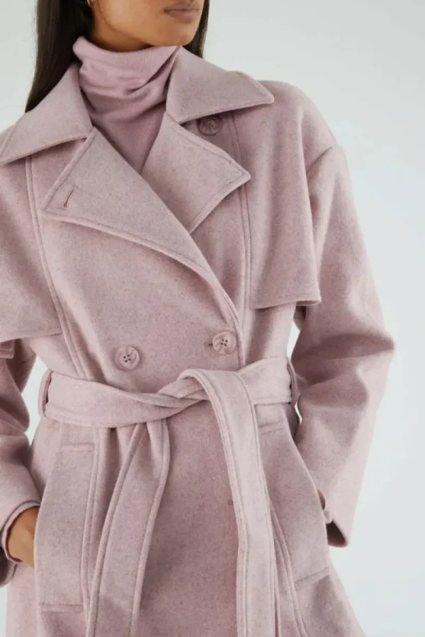 Abrigo midi con doble botonadura rosa-COMPAÑIAFANTASTICA Clearance