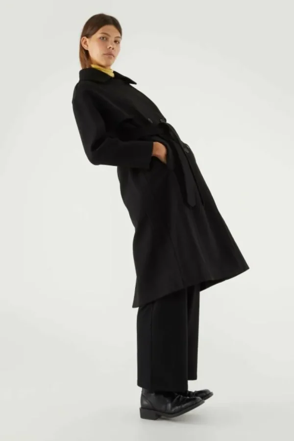 Abrigo midi con doble botonadura negro-COMPAÑIAFANTASTICA Discount