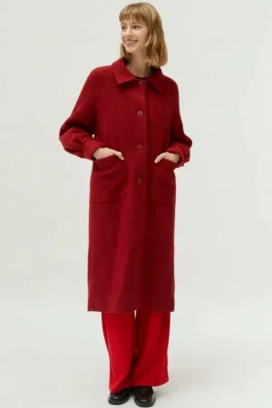 Abrigo midi de bouclé rojo-COMPAÑIAFANTASTICA Sale