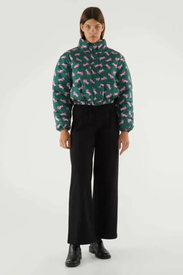 Abrigo plumífero corto con estampado de conejos-COMPAÑIAFANTASTICA Online