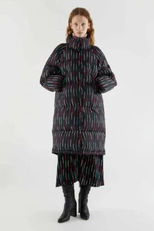 Abrigo plumífero midi con estampado de rayas negro-COMPAÑIAFANTASTICA Discount