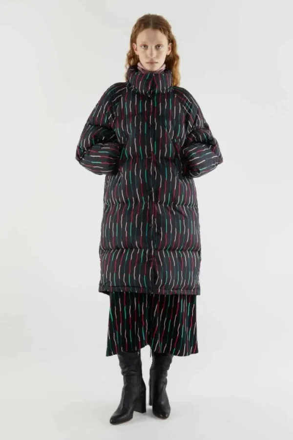 Abrigo plumífero midi con estampado de rayas negro-COMPAÑIAFANTASTICA Discount