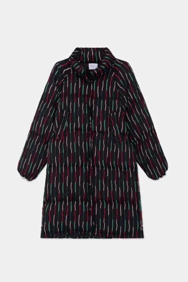 Abrigo plumífero midi con estampado de rayas negro-COMPAÑIAFANTASTICA Discount