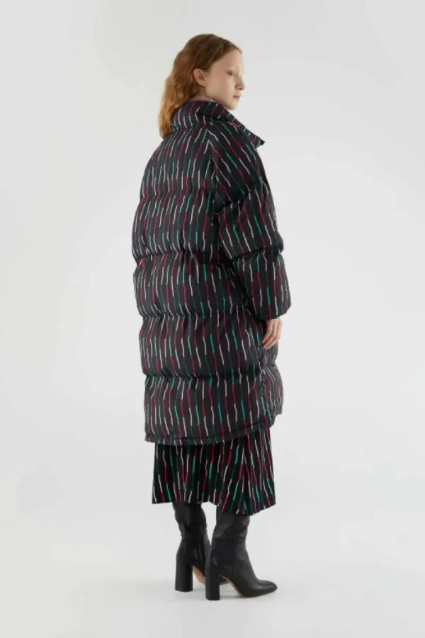 Abrigo plumífero midi con estampado de rayas negro-COMPAÑIAFANTASTICA Discount