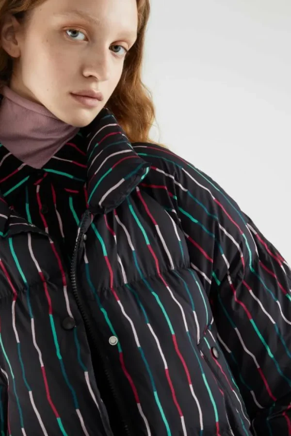 Abrigo plumífero midi con estampado de rayas negro-COMPAÑIAFANTASTICA Discount