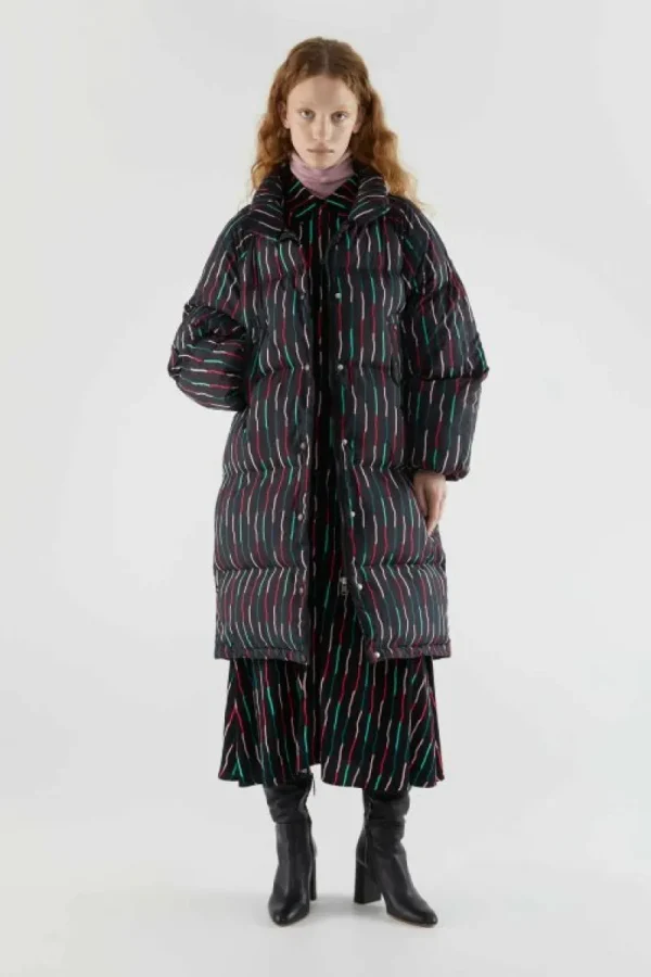 Abrigo plumífero midi con estampado de rayas negro-COMPAÑIAFANTASTICA Discount