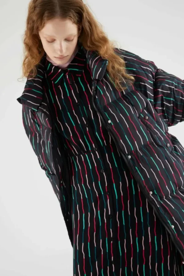 Abrigo plumífero midi con estampado de rayas negro-COMPAÑIAFANTASTICA Discount