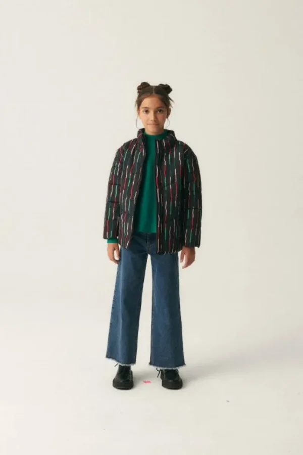 Abrigo unisex plumífero corto con estampado de rayas negro-MINI Clearance