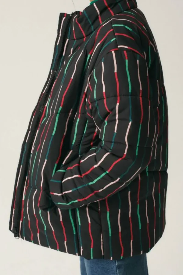 Abrigo unisex plumífero corto con estampado de rayas negro-MINI Clearance