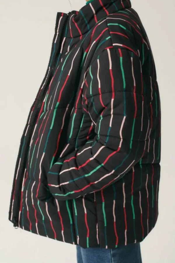 Abrigo unisex plumífero corto con estampado de rayas negro-MINI Clearance