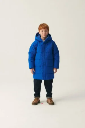 Abrigo unisex plumífero midi con capucha azul-MINI Store