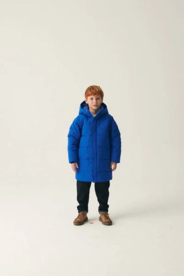 Abrigo unisex plumífero midi con capucha azul-MINI Store