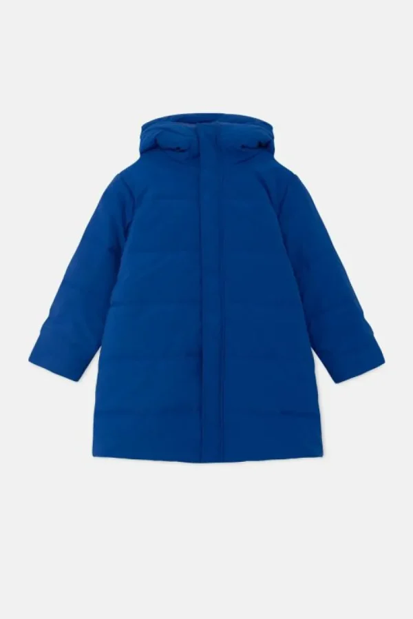 Abrigo unisex plumífero midi con capucha azul-MINI Store