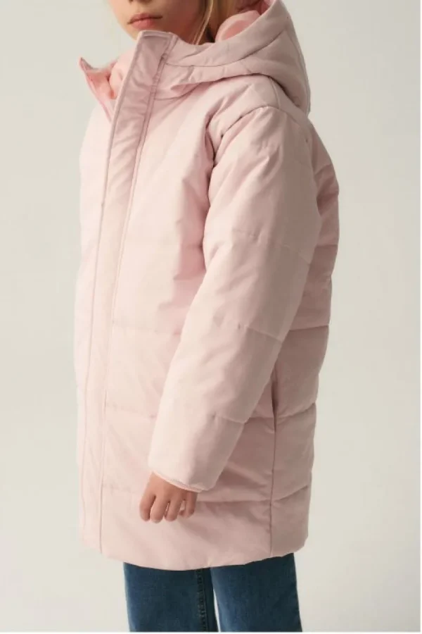 Abrigo unisex plumífero midi con capucha rosa-MINI Best Sale