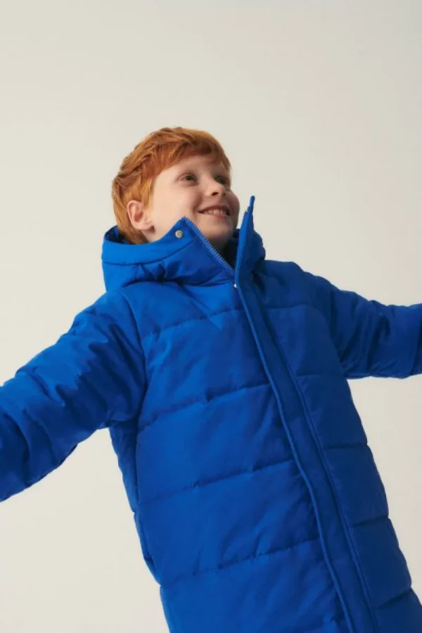 Abrigo unisex plumífero midi con capucha azul-MINI Store