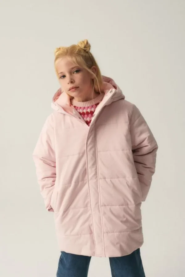 Abrigo unisex plumífero midi con capucha rosa-MINI Best Sale
