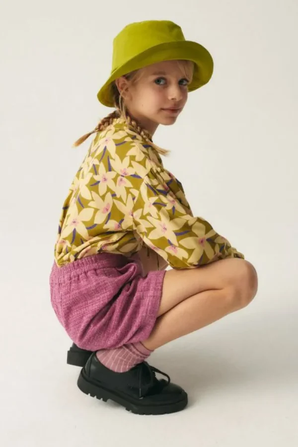 Bermudas de niña de tweed rosa-MINI Fashion