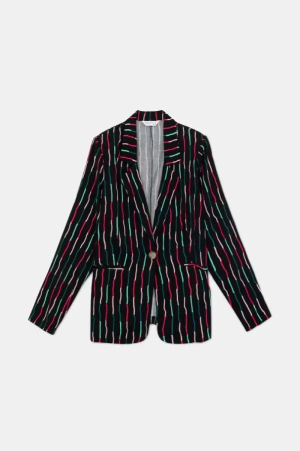 Blazer de traje con estampado de rayas negro-COMPAÑIAFANTASTICA Hot