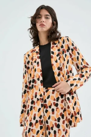 Blazer fluida de traje con estampado de lunares-COMPAÑIAFANTASTICA Discount