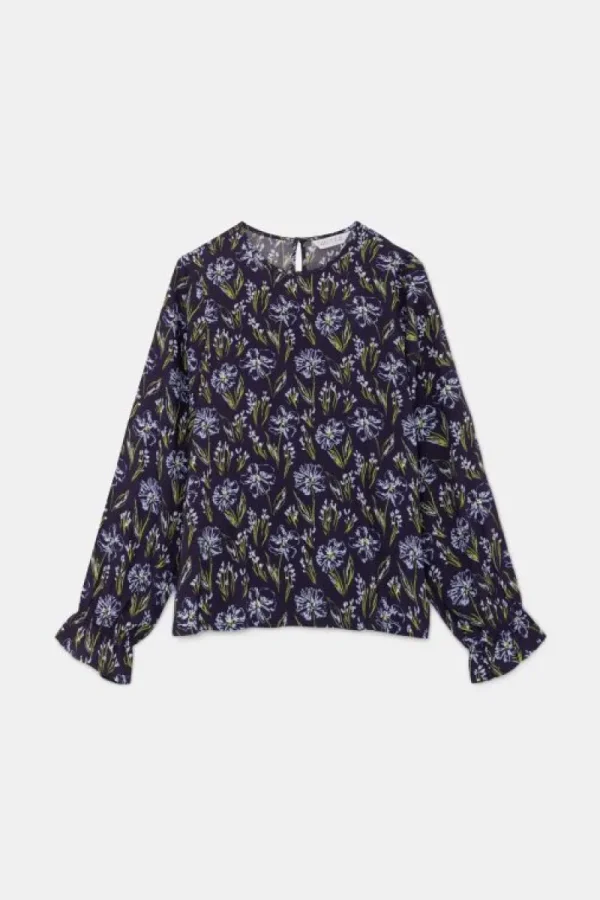 Blusa en LENZING™ ECOVERO™ con estampado floral azul-COMPAÑIAFANTASTICA Cheap