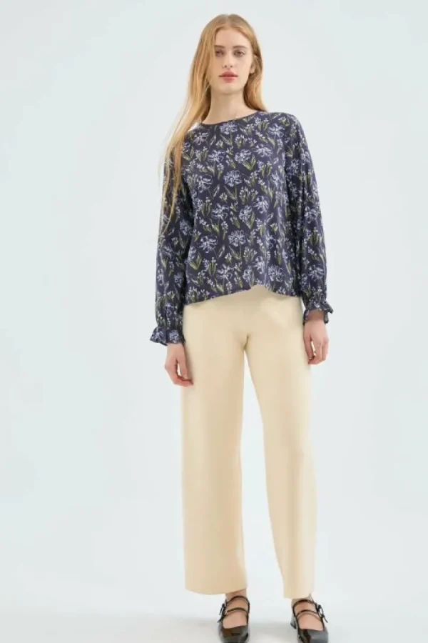 Blusa en LENZING™ ECOVERO™ con estampado floral azul-COMPAÑIAFANTASTICA Cheap