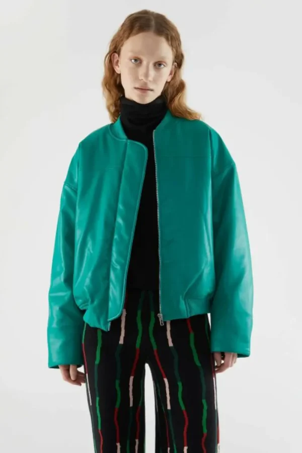 Bomber acolchada de piel sintética verde-COMPAÑIAFANTASTICA Flash Sale