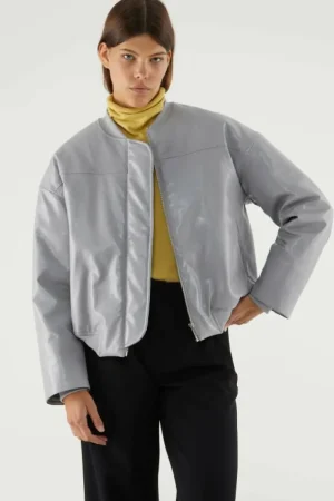 Bomber acolchada de piel sintética gris-COMPAÑIAFANTASTICA Best Sale