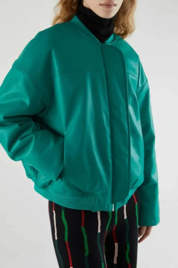 Bomber acolchada de piel sintética verde-COMPAÑIAFANTASTICA Flash Sale