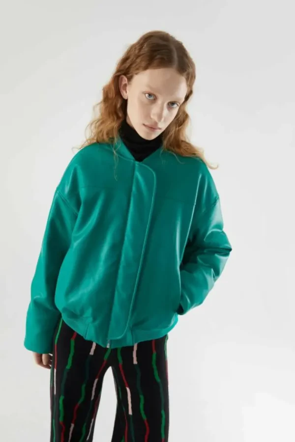 Bomber acolchada de piel sintética verde-COMPAÑIAFANTASTICA Flash Sale