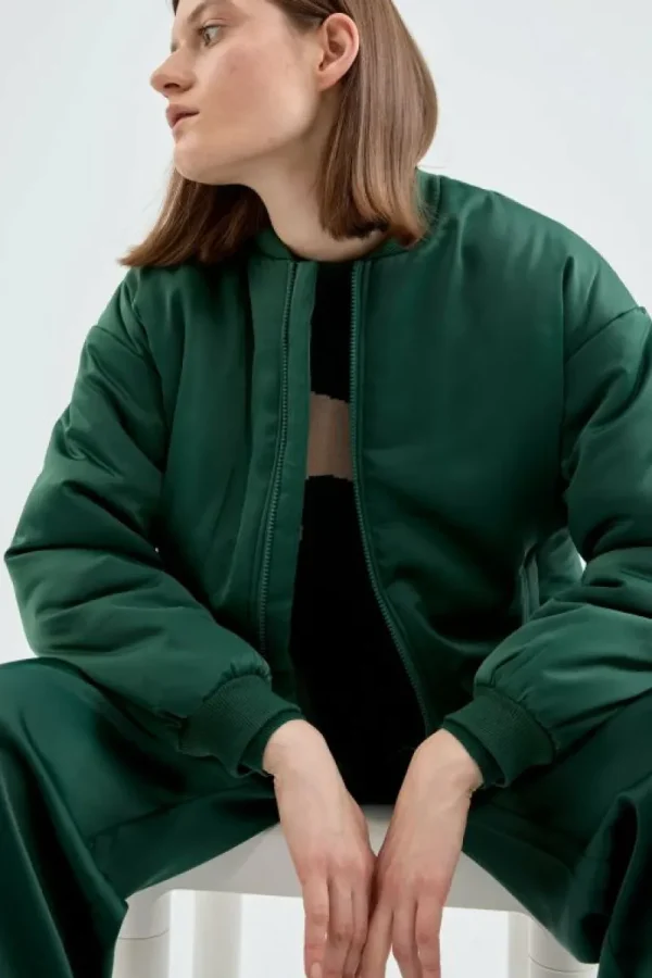 Bomber acolchada satinada verde-COMPAÑIAFANTASTICA Cheap